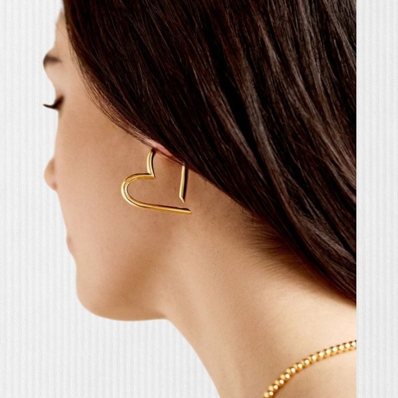 BaubleBar Jewelry - Baublebar Gold Heart Hoop Earrings Statement Minimalist Modern‎ Jewelry
